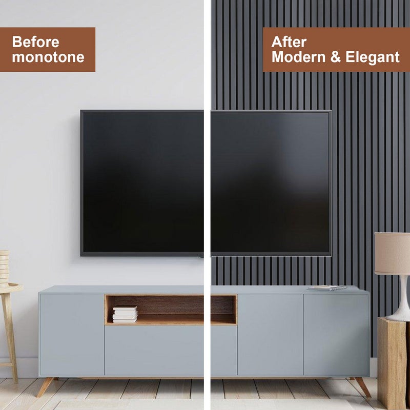 Panel de lamas Revestimiento mural de MDF natural Moderno panel mural acústico de chapa de madera y fieltro 120x60x2,1cm Gris - 6