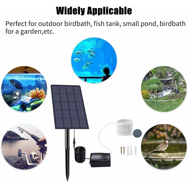 Kavolet Bomba de oxígeno con energía Solar Bomba, Kit de Bomba de Aire Solar para Estanque y Acuario Tanque de Peces, con Tubo de oxígeno de Acuario y Piedra de Burbujas.para la
