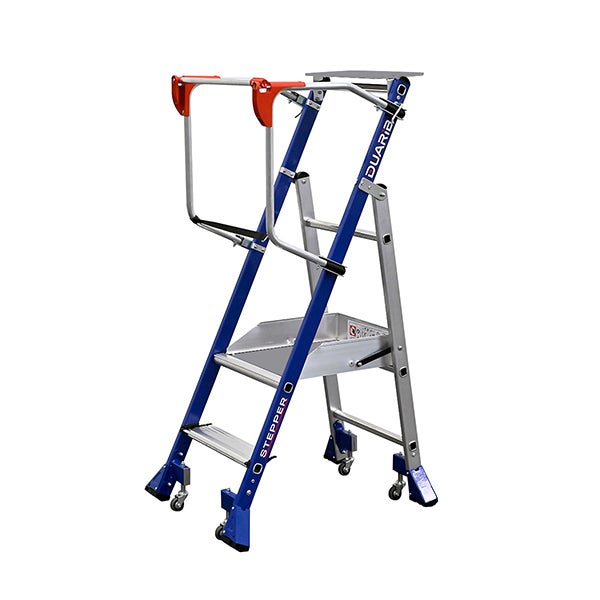 Escabeau de rayonnage Inox 2 marches - Hauteur de travail max. 2.50m - Tablette Inox - 614932