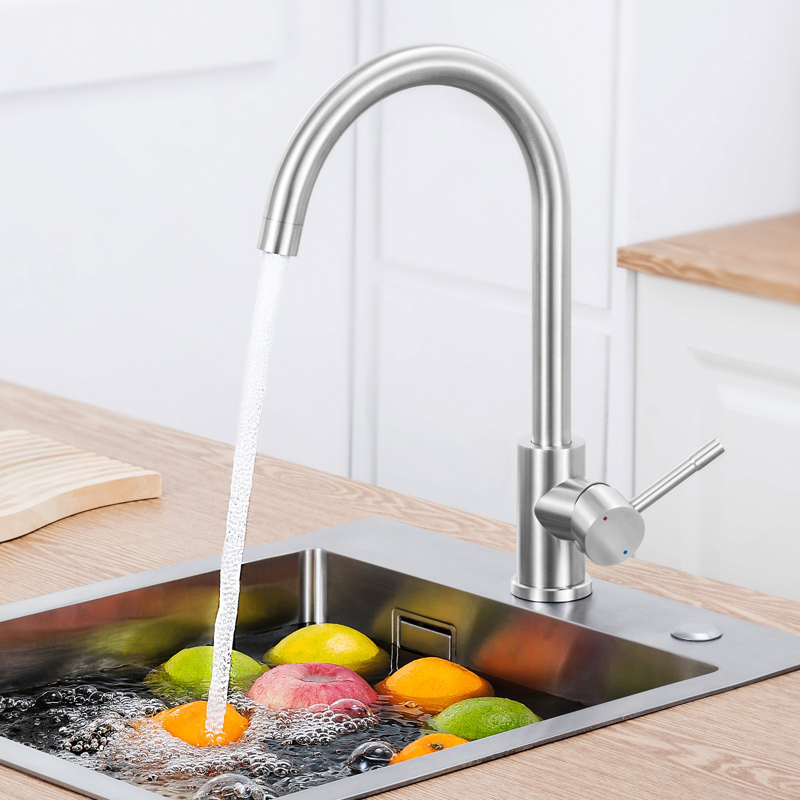 Robinet De Cuisine Avec Douchette Amovible 360° - Acier Inox, Finition Chrome, Moderne
