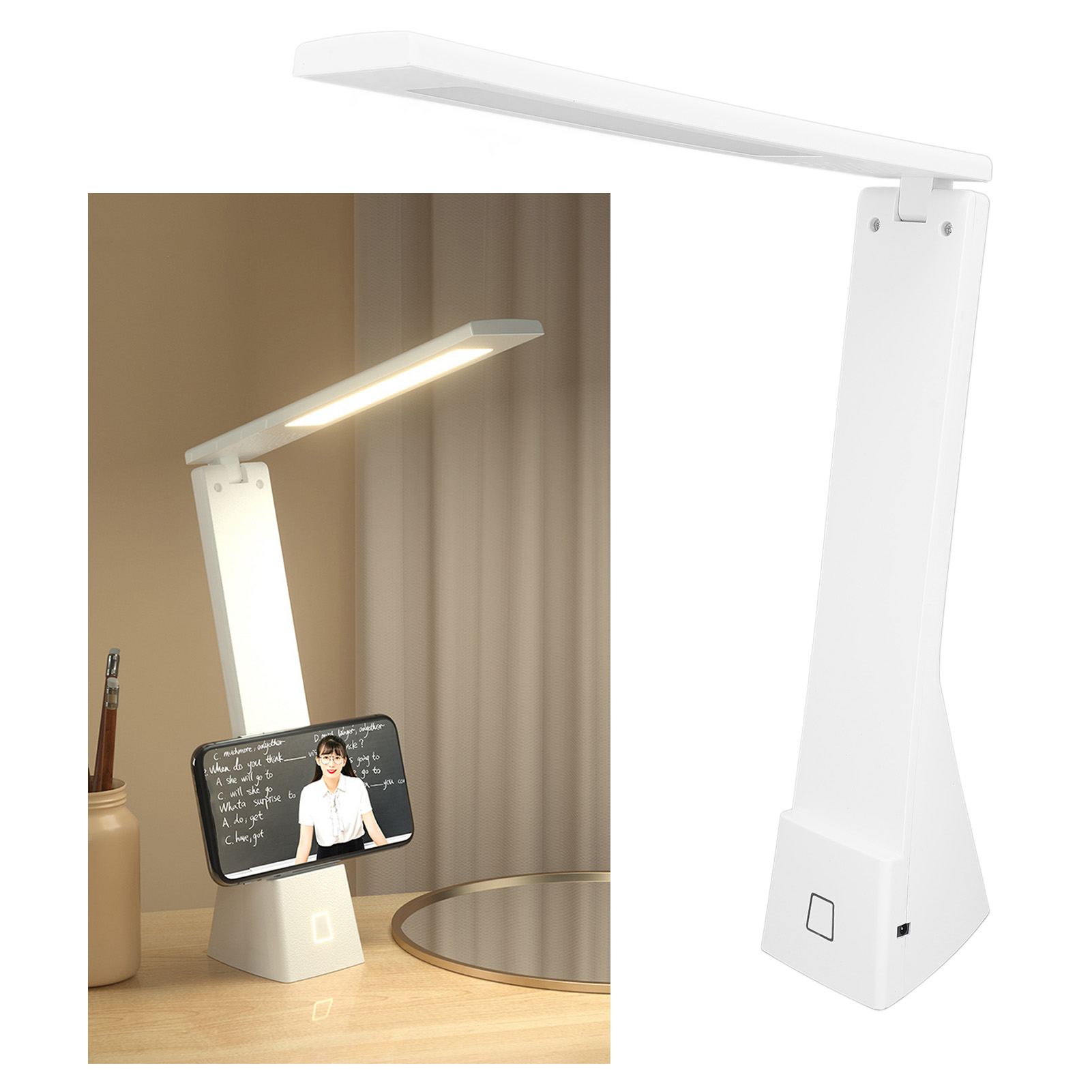 Składana lampa stołowa LED do pielęgnacji oczu, bezprzewodowa lampa z 3 trybami oświetlenia, ładowalna lampka do czytania z regulowanym ramieniem
