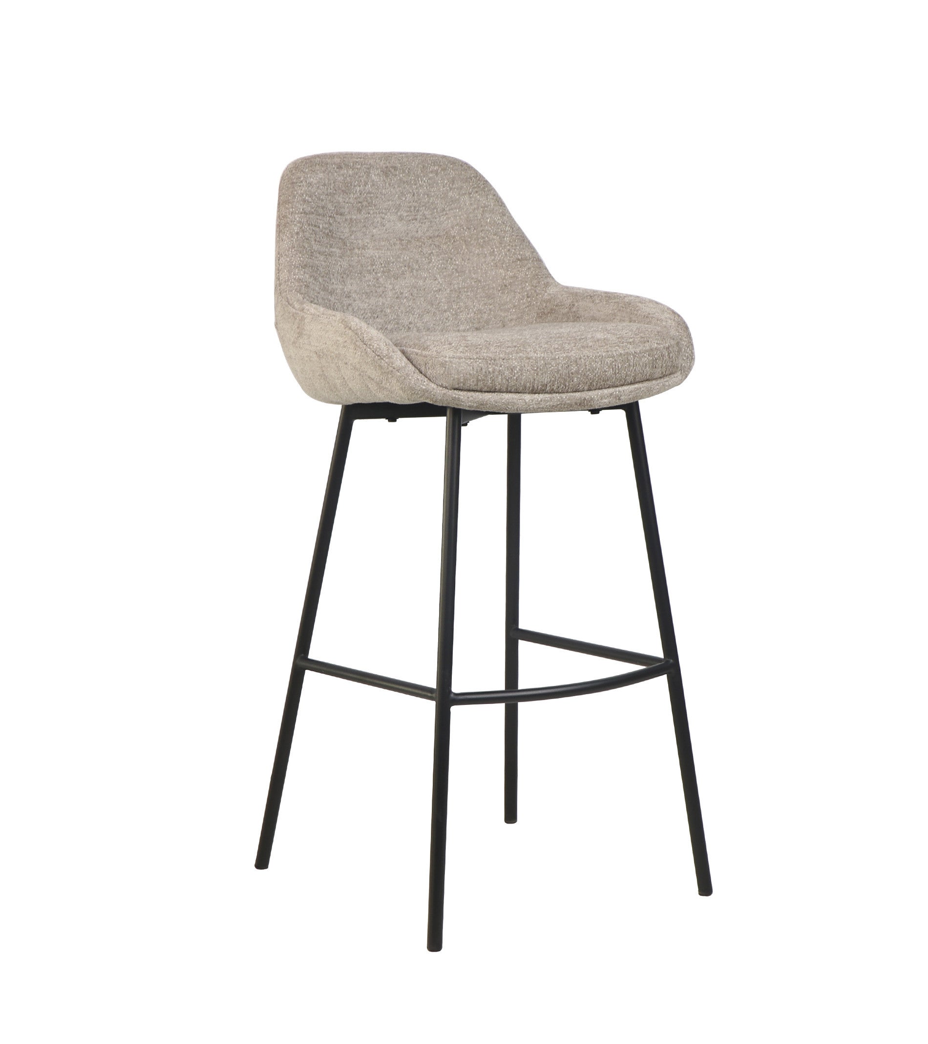 Pack de 2 taburetes CASPI para mesas altas y barras tapizados en tela suave con respaldo en color Beige y patas Negras - 2