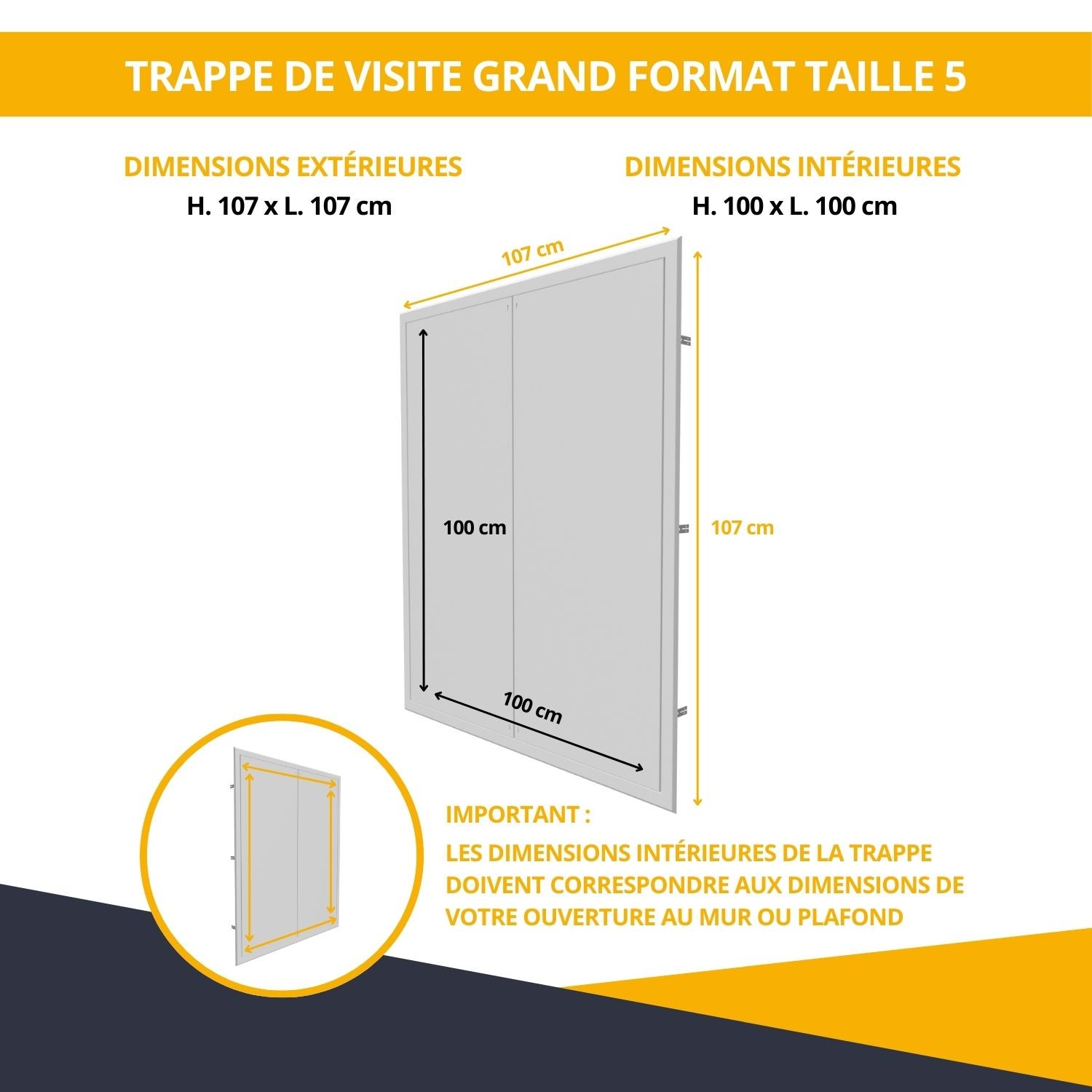 Trappes de visite grand format en acier blanc - Dimensions de passage : 1000 x 1000 mm - ATOLE - 3