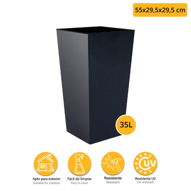 Prosperplast - Vaso Alto In Plastica Quadrato Urbi Da 35 L Con Prosperplast - Vaso Alto In Plastica Quadrato Urbi Da 35 L Con