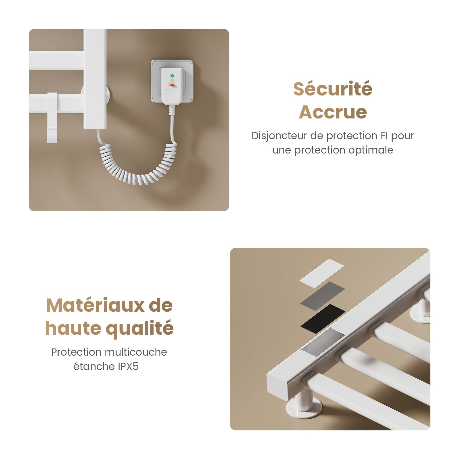 EMKE Sèche-Serviettes Électrique 500x500 mm, Chauffage Salle de Bain Intelligent à Température Constante, Chauffe-Serviettes Électrique 140W Blanc - 9