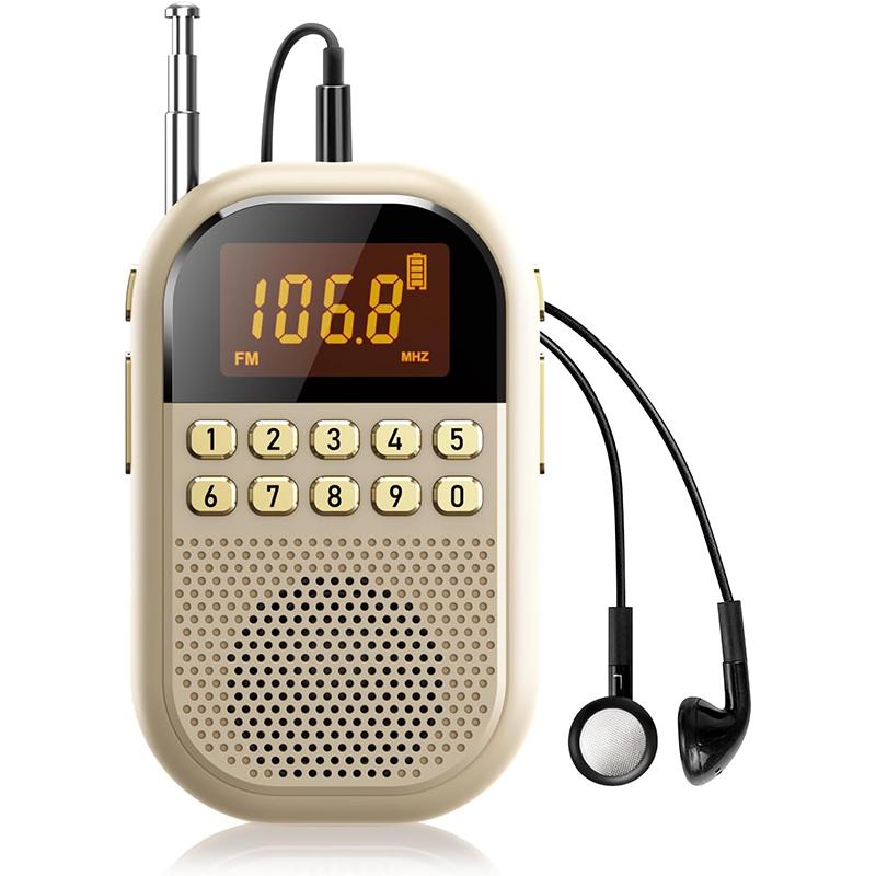 Kieszonkowe radio AM/FM: akumulator o pojemności 1100 mAh, wyposażony w duży głośnik, wygodny w użyciu podczas chodzenia, kolor szampana