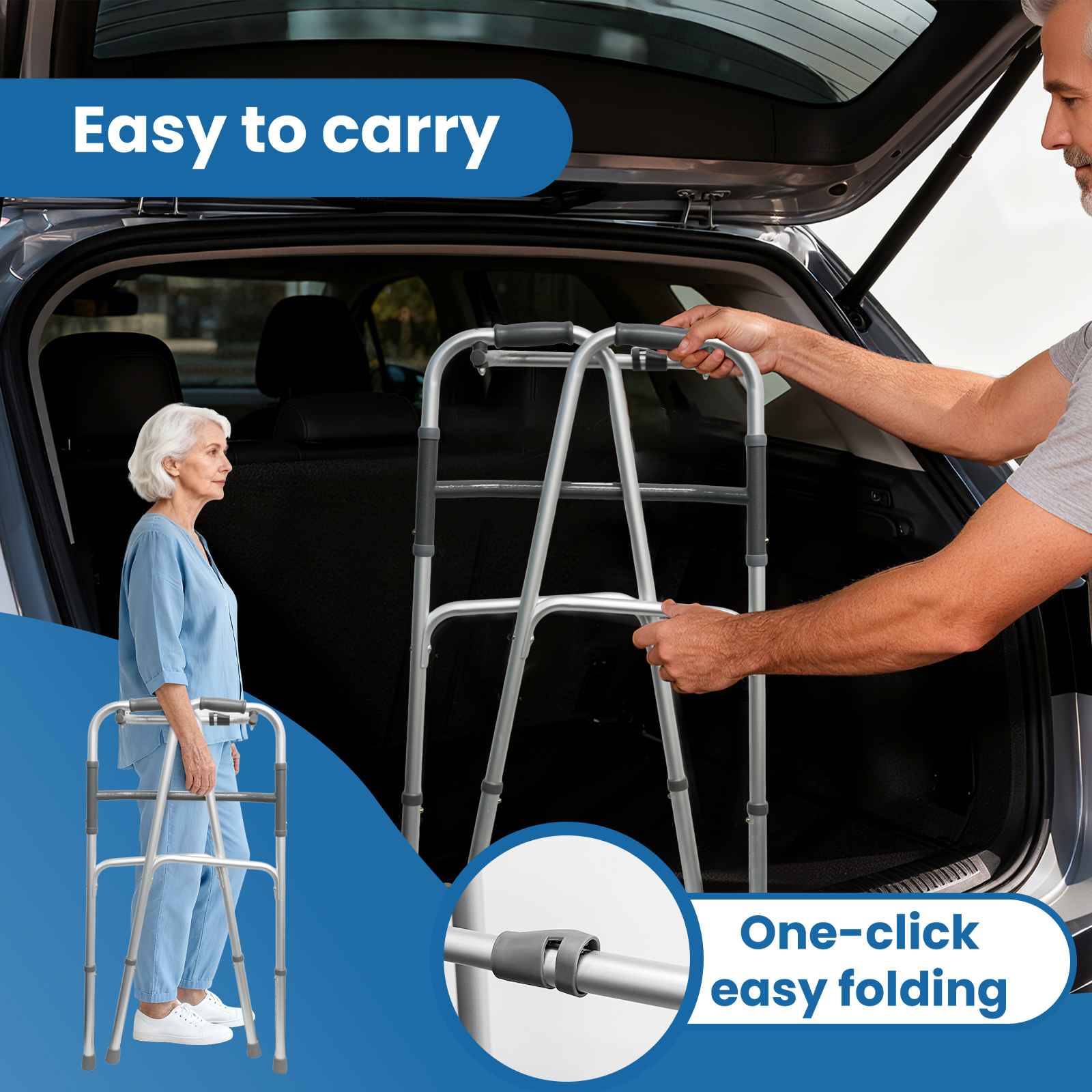 Déambulateur pliable léger à hauteur réglable, design antidérapant et charge 100 kg pour marche sécurisée - 6
