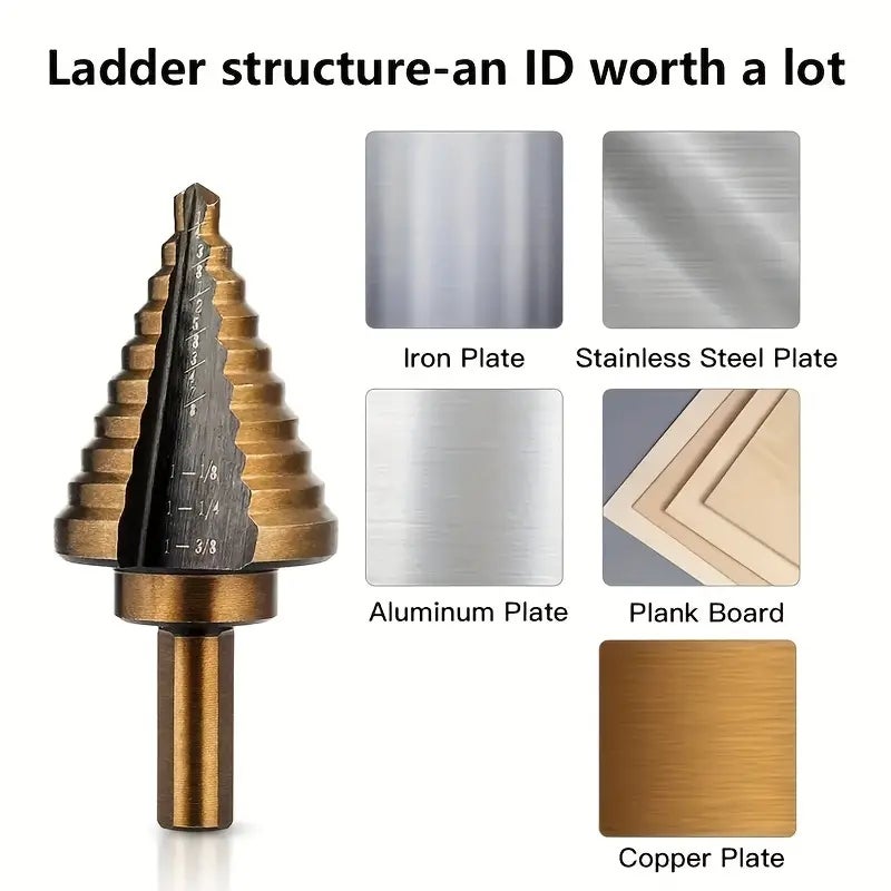 Jeu de forets étagés en Cobalt, 5 pièces, coupe-trou conique en titane avec boîtier en aluminium, perçage de précision - 5