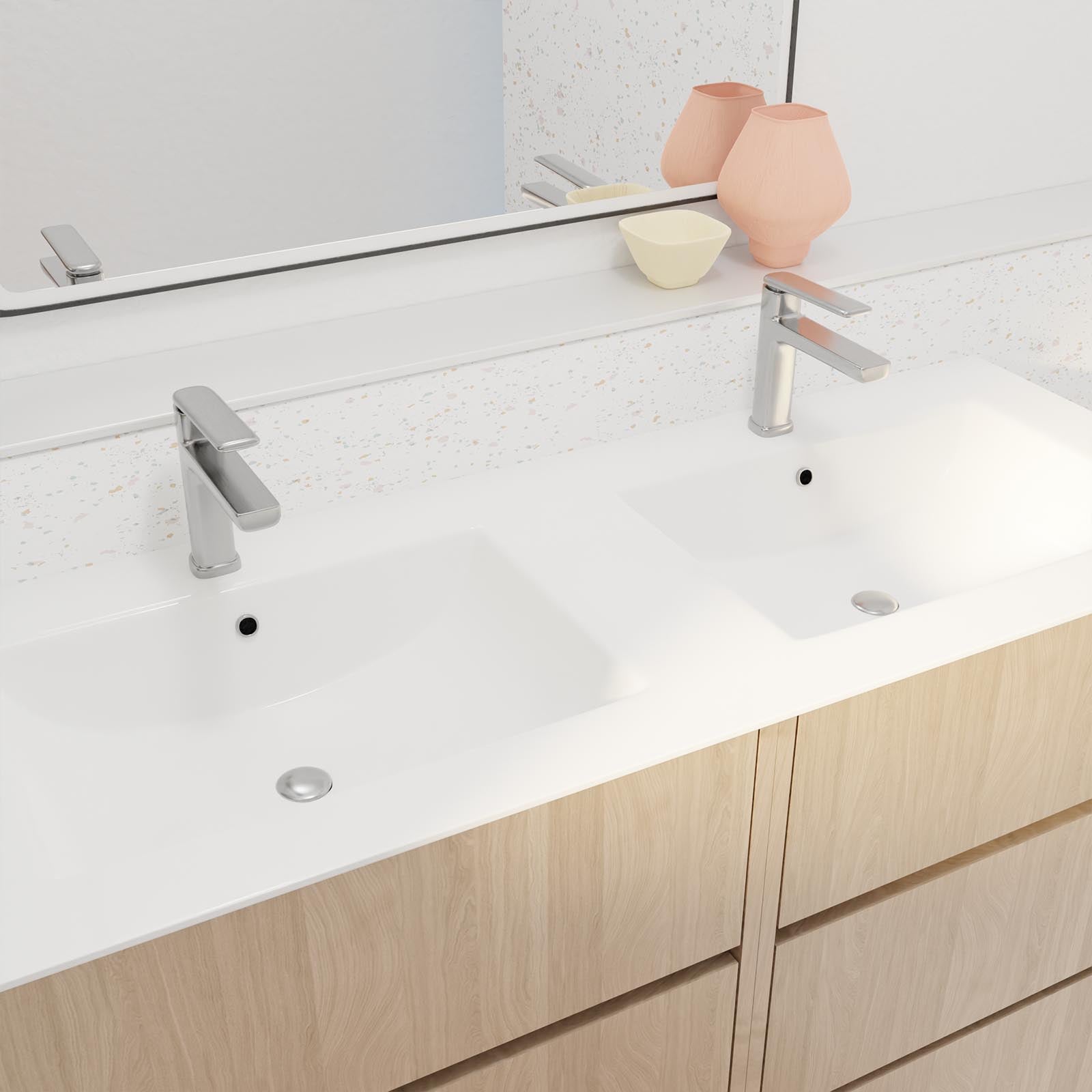 Pack Meuble Salle de Bains 120 cm Chêne Clair, 6 tiroirs avec Vasque Céramique - XENOS - 5