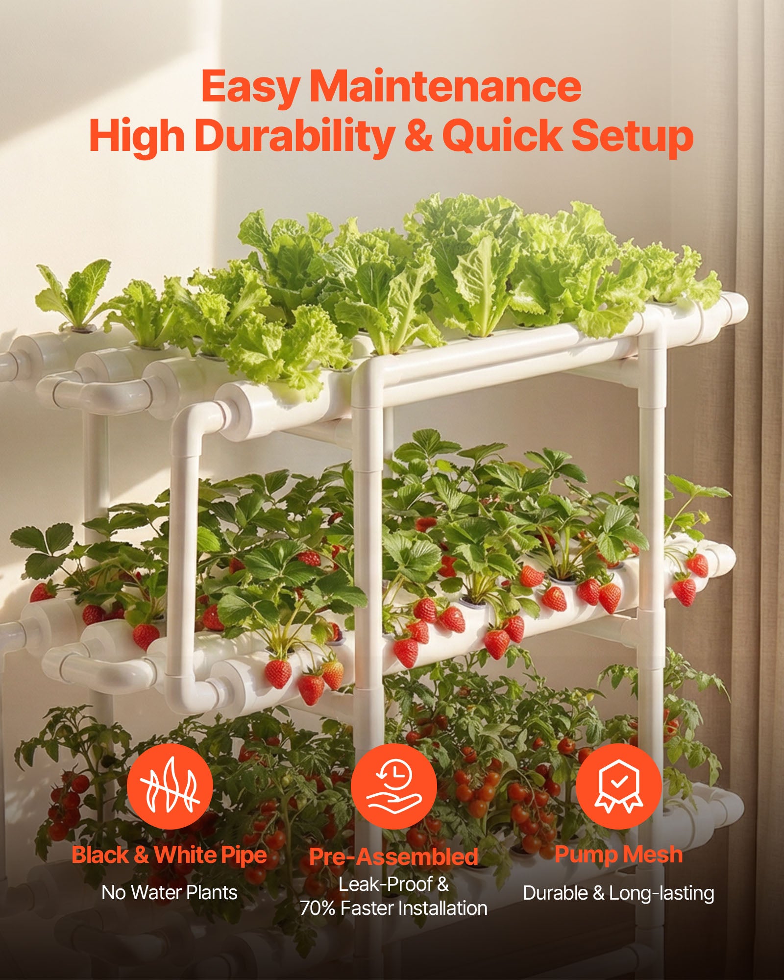 Kit de Culture Hydroponique VEVOR NFT Système Hydroponique à 3 Niveaux avec 108 Emplacements pour Jardin Intérieur Culture de Légumes Fruits Herbes - 2