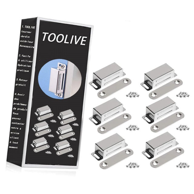 Magnétiques Meuble Aimant de Porte 10kg Puissant Acier Inoxydable Aimant de Placard Aimant Porte Placard (6 Pièces)(vis en acier inoxydable)