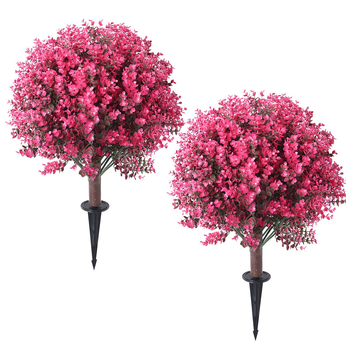 Set 2 Alberi Topiaria Finti Con Rose Rosse – Eucalipto Sempreverde Artificiale Per Esterno/Interno Con Picchetti