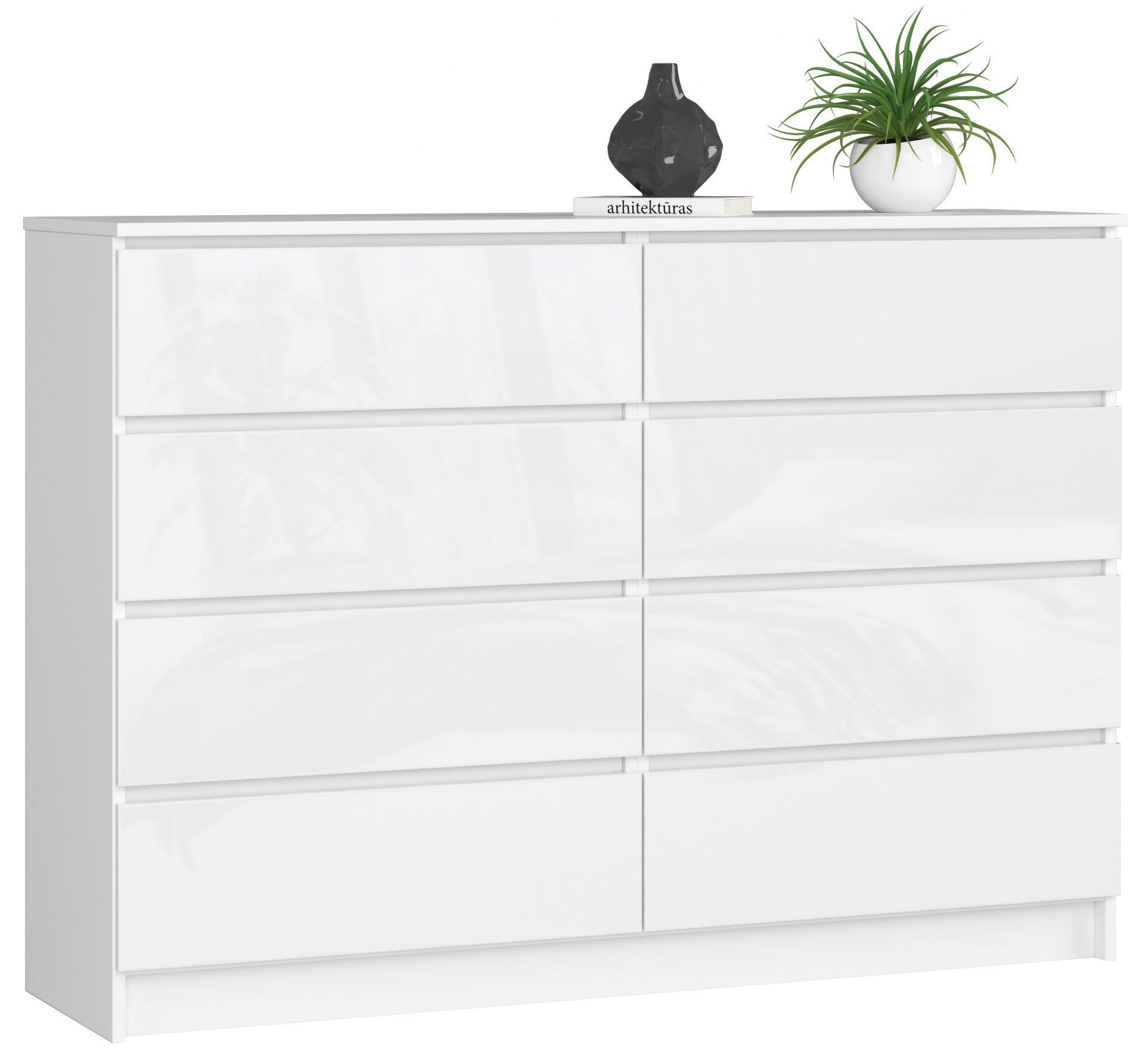Komoda: 8 szuflad, biała | Biały połysk, 138 x 99 x 40 cm