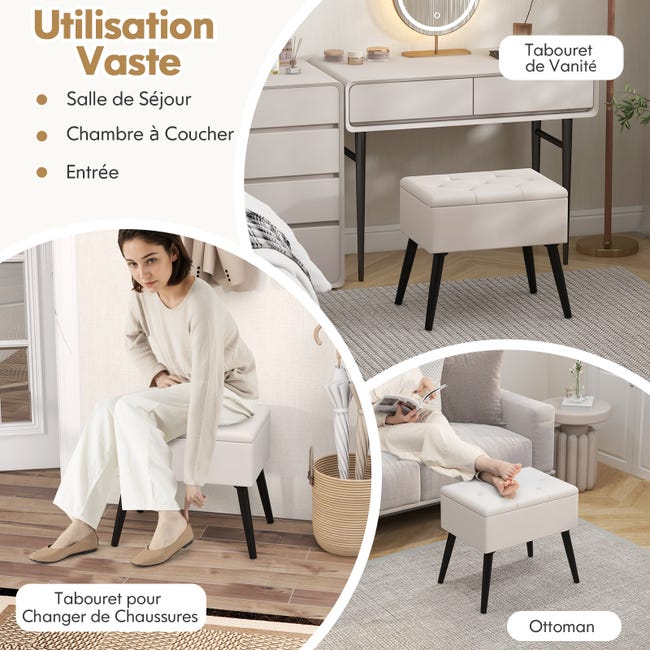 Tabouret Coiffeuse Rond En Velours Rembourré COSTWAY - Pouf Rose Avec Base Métal, 35x35x41 Cm