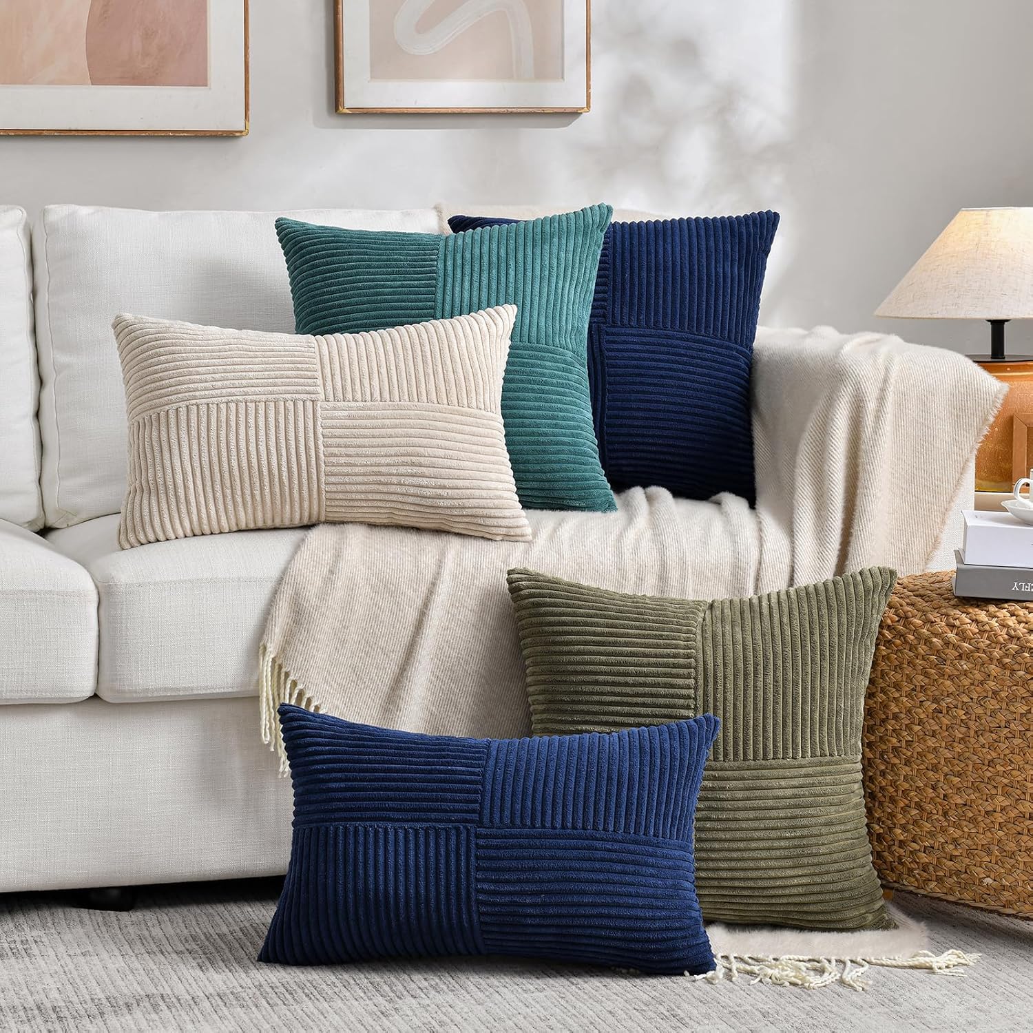 Lot de 2 Coussin 30x50 Beige, Housses de Coussin en Velours Côtelé,Douillet Taie d'oreiller Housse Coussin Moderne pour Canapé Chambre Chaise Lit - 6