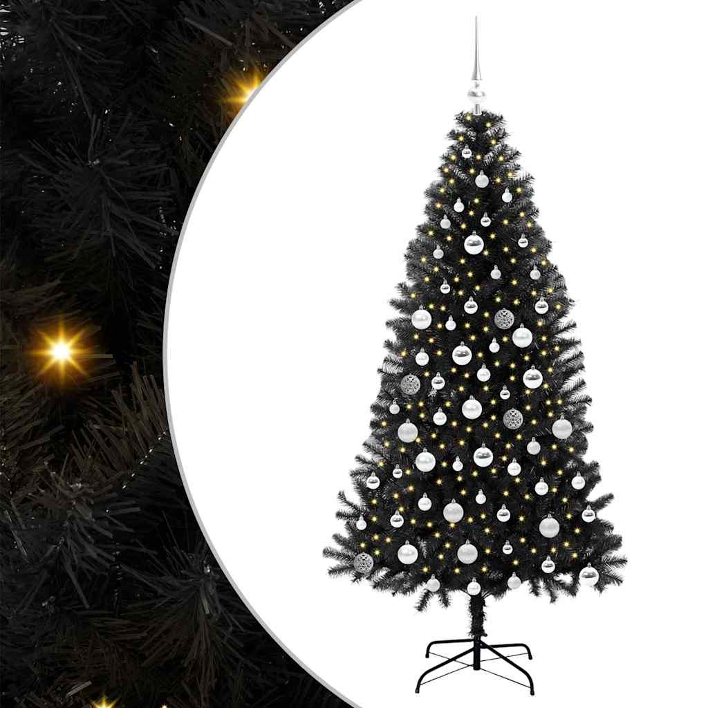 Choinka z 300 diodami LED z podstawą Czarny 180 cm PVC