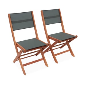 Chaises de jardin en bois et textilène - Almeria kaki- 2 chaises pliantes en bois d'Eucalyptus huilé et textilène