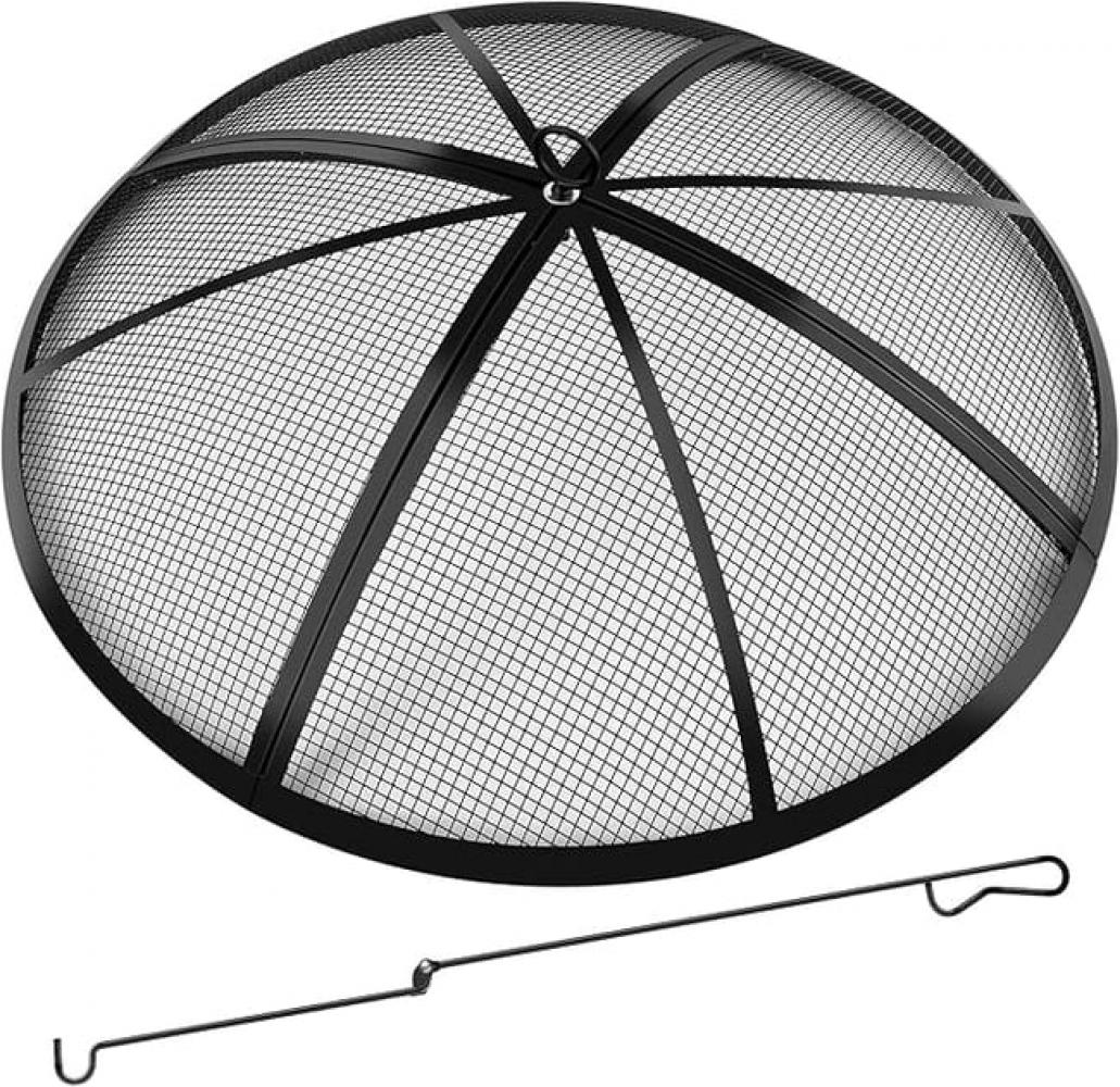 Okrągły parasol antyiskrowy 101 cm do paleniska zewnętrznego – składana pokrywa ze stali nierdzewnej z uchwytem i mieszadłem, odporny na ciepło