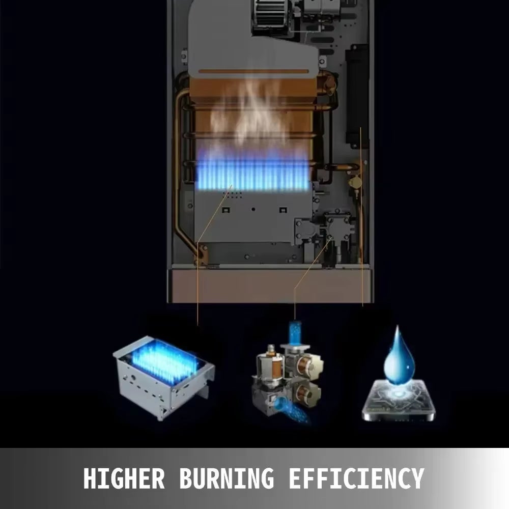 Scaldabagno istantaneo a GPL, Scaldabagno a propano in acciaio inox con display a LED, protezione di sicurezza e controllo intelligente, 16 kW 8 L - 3