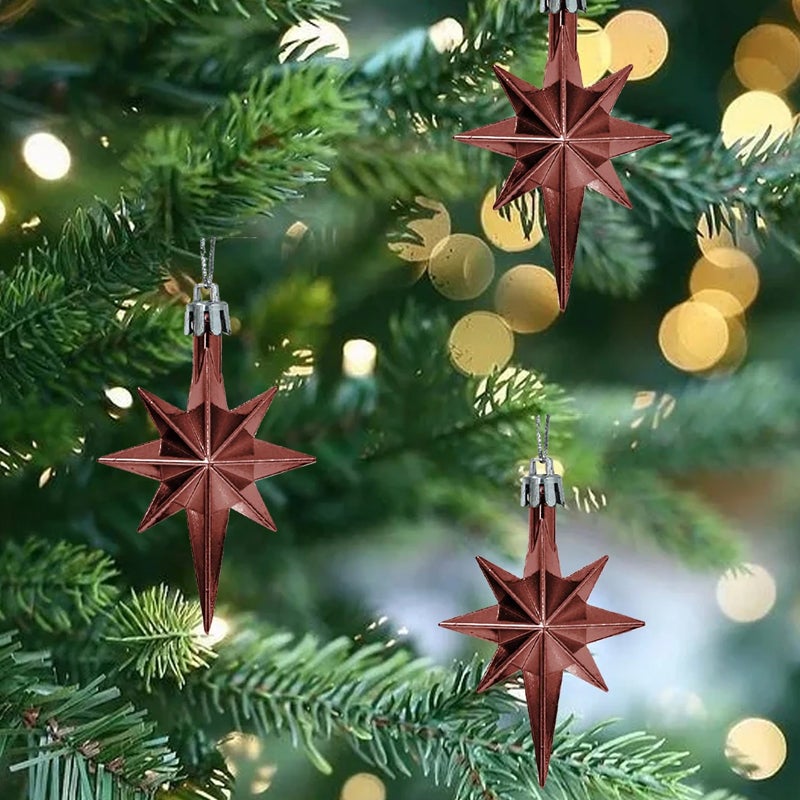 12 decorazioni a forma di stella a 8 punte da 8 cm - Plastica galvanizzata - Decorazioni per alberi di Natale, location e feste - 5