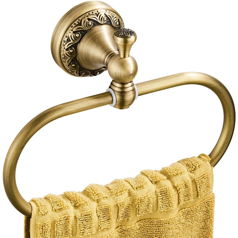 Mosiężny owalny uchwyt na ręczniki, antyczny pierścień na ręczniki, wykwintny wzór rzeźbienia, uchwyt na ręczniki do łazienki i kuchni, montowany