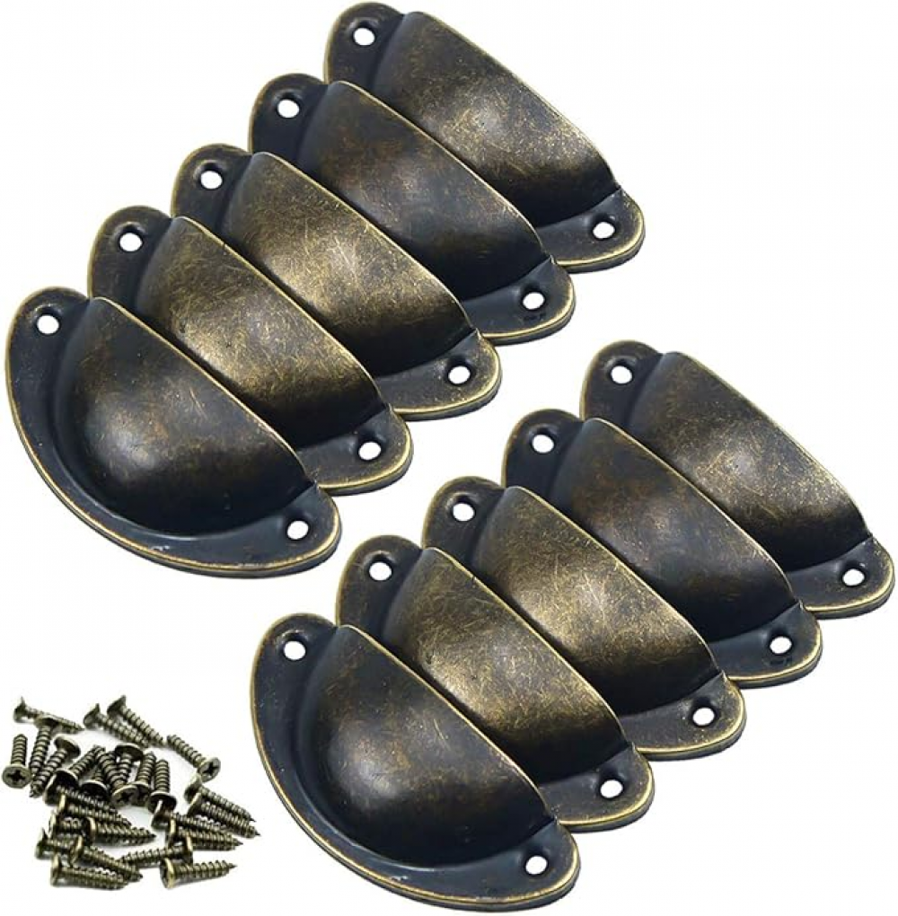 Zestaw 10 metalowych gałek do szuflad, szafek, komód, antyczny mosiądz