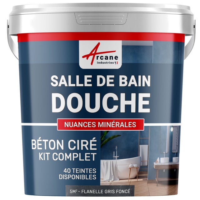 KIT BÉTON CIRÉ - MURS SALLE DE BAINS DOUCHE ITALIENNE Flanelle Gris Foncé - 5 m² (en 2 couches) - ARCANE INDUSTRIES