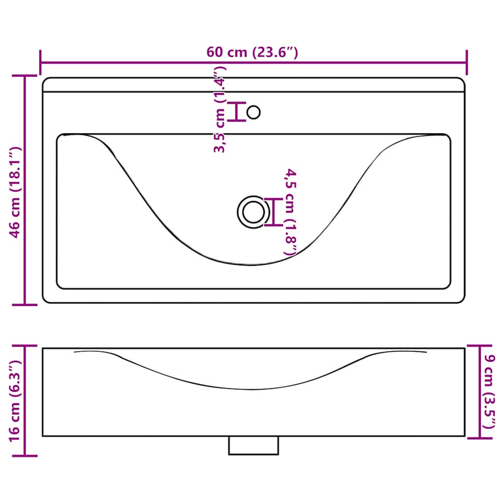 Maison Exclusive - Lavello Bianco in Ceramica di Lusso con Foro Rubinetto 60x46 cm - 9