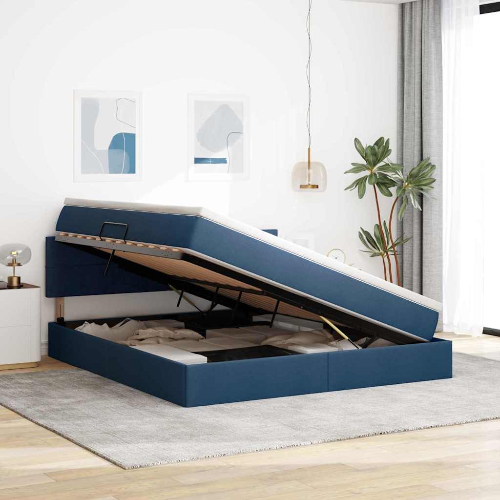 Lit avec rangement et matelas bleu 180 x 200 cm en velours - 4