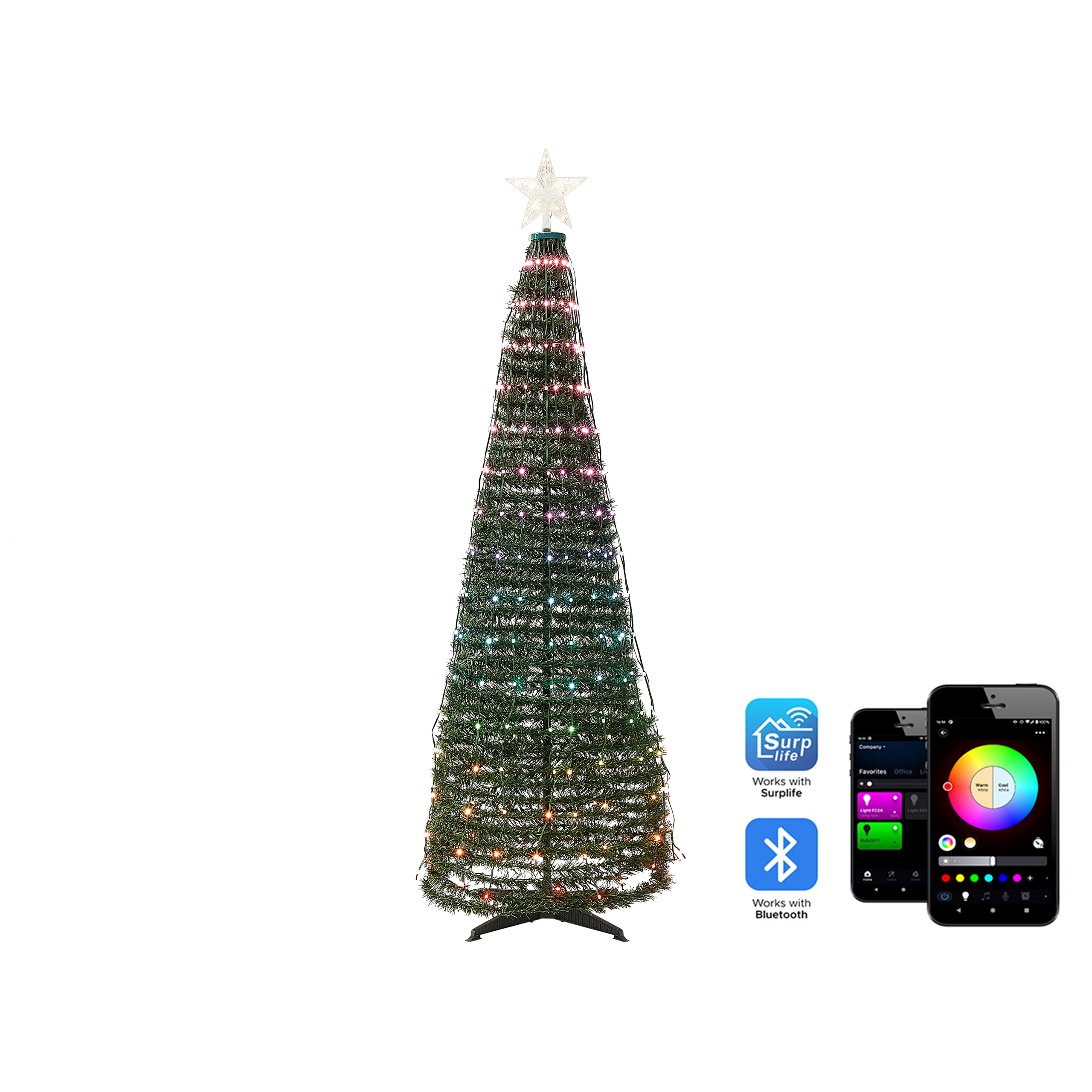 Decorațiune de Crăciun pentru podea Lumini LED inteligente cu App SAARLOQ Brad de Craciun 188 cm Verde
