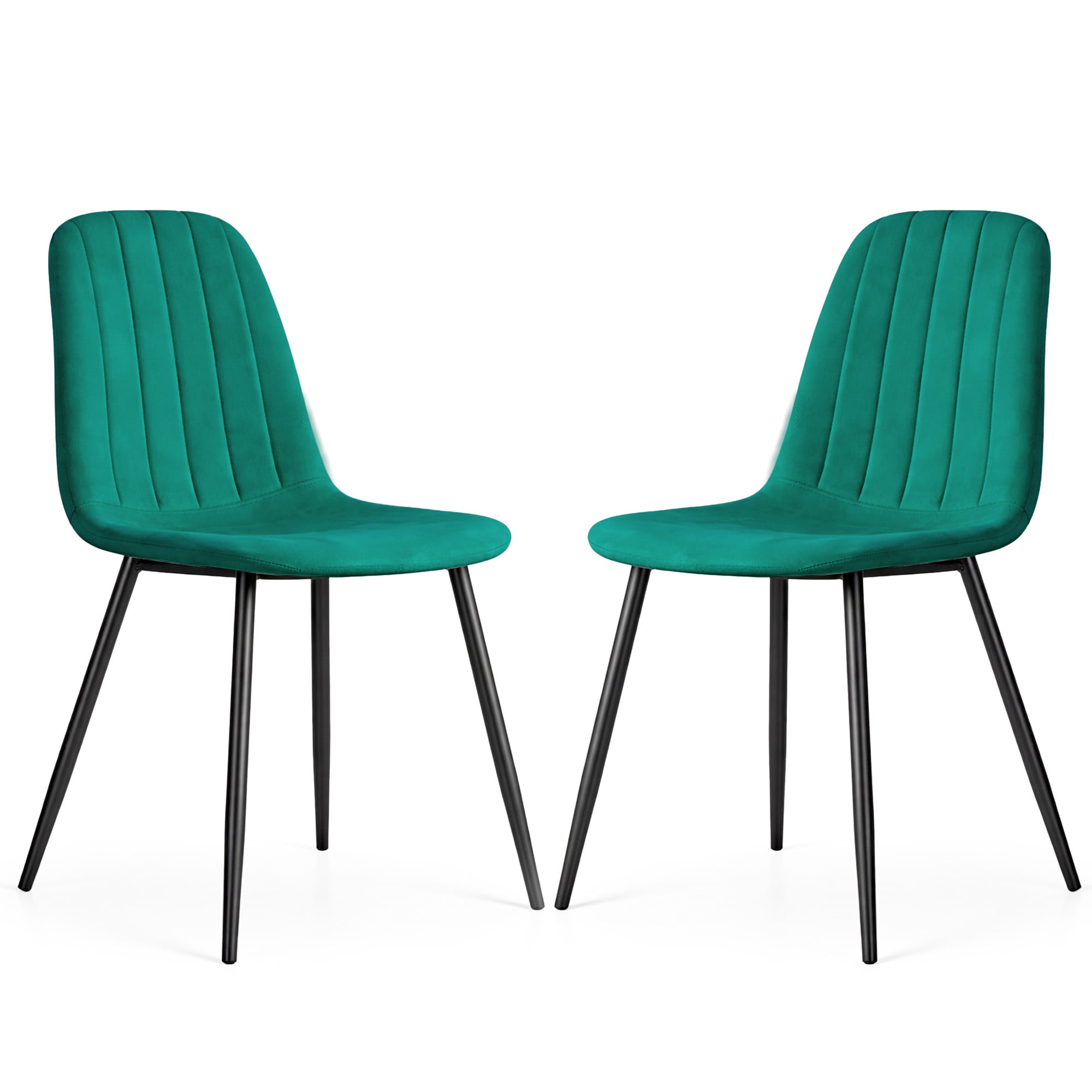 2x Welurowe krzesło tapicerowane pikowane Butelkowa Zieleń LUMO Czarne nogi