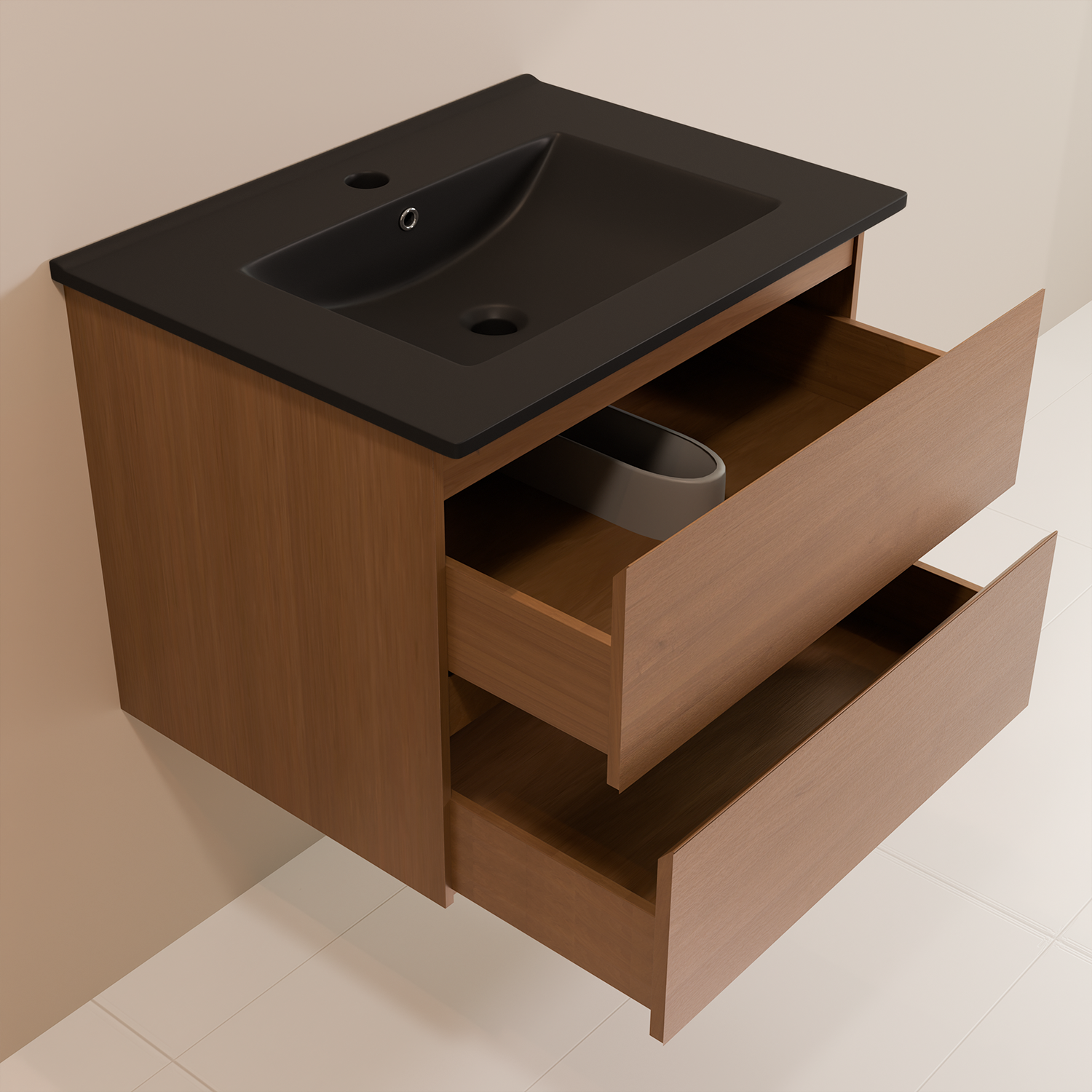 LOMAZOO Meuble De Salle De Bain Marenza Chêne Chaud 60cm - lavabo noir - 5