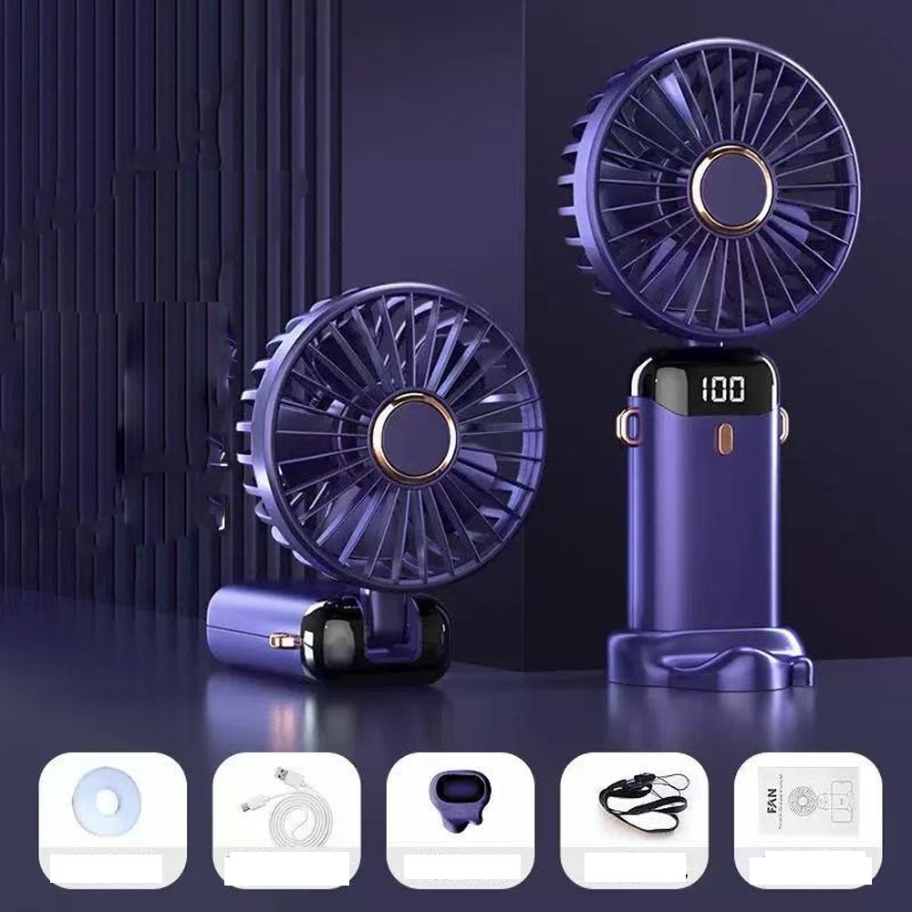 FAYHIJUN Mini Ventilatore Portatile Ricaricabile USB 5 Velocità - Display LED, Batteria 4200 MAh, 11-21 Ore Di Autonomia - Pieghevole E Silenzioso Per Viaggi, Casa E Ufficio (Blu Indaco) - 4