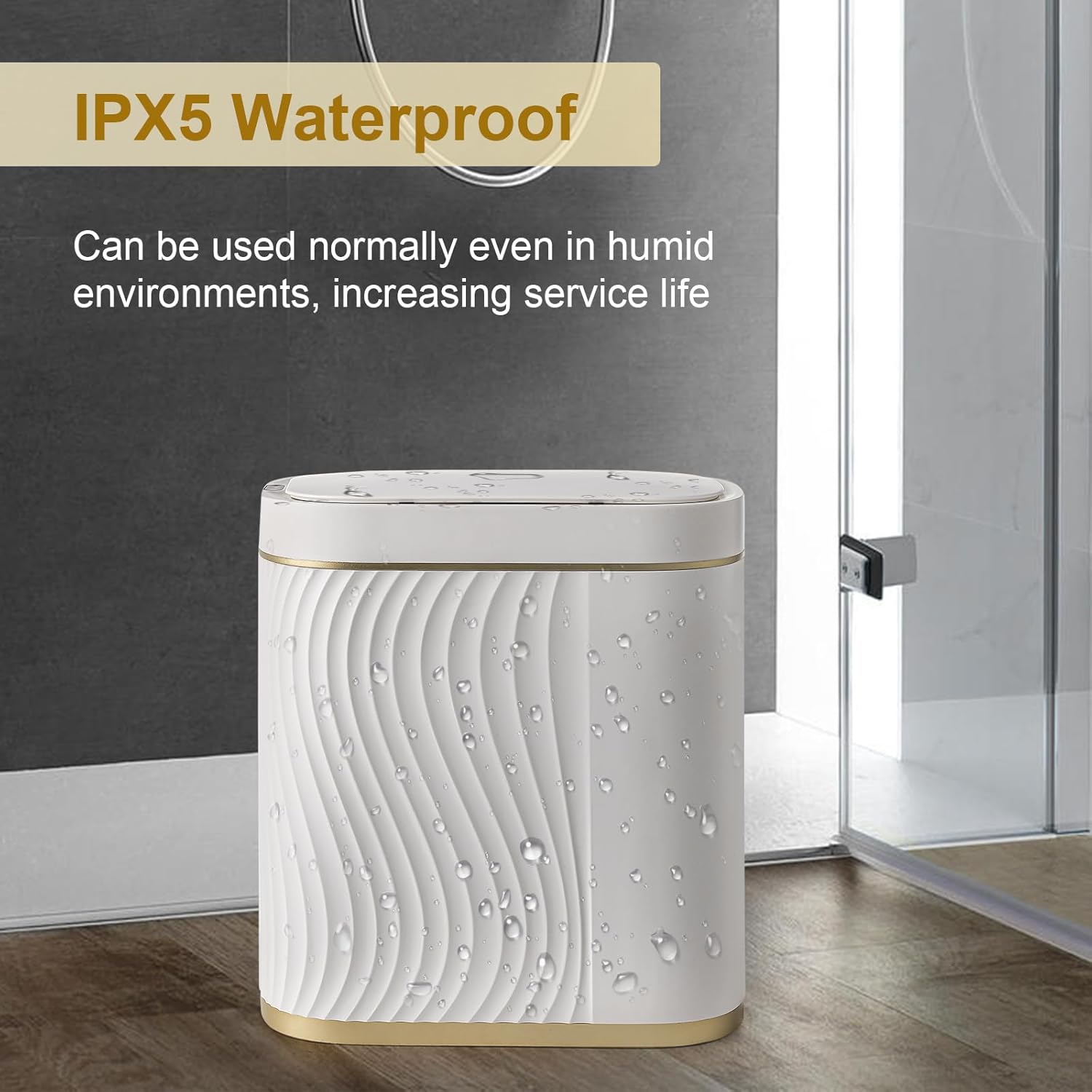 Poubelle Intelligente 8L à Capteur avec Couvercle Doré - Mini Corbeille Étanche Super Plate pour Salle de Bain/Chambre/Salon/Bureau - 7