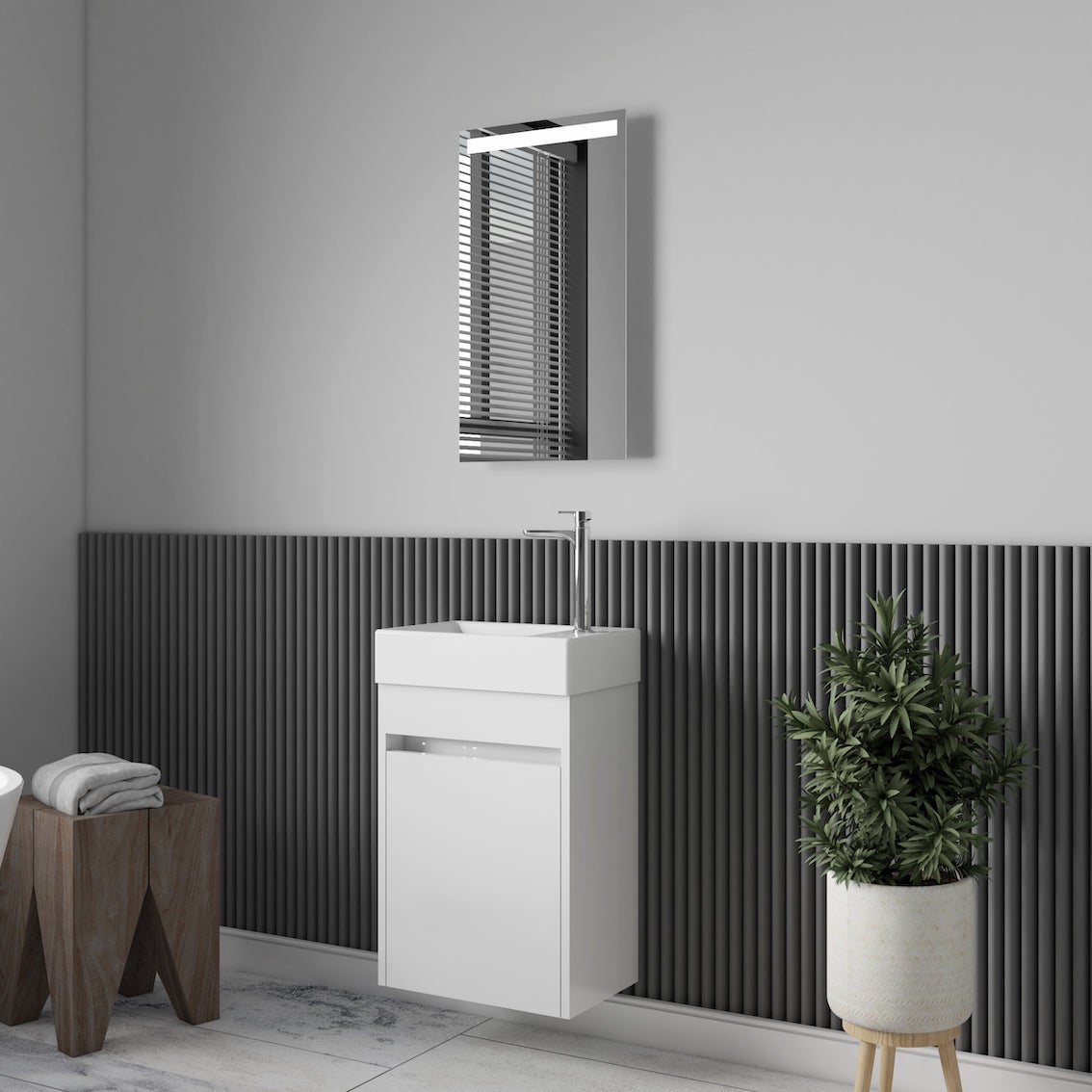 Meuble lave-main salle de bain design MESSINA largeur 45 cm blanc laqué - 4