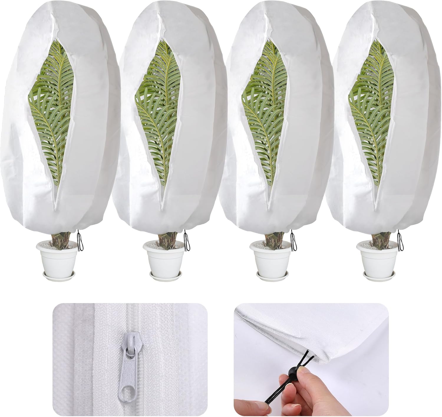 Zestaw 4 pokrowców na rośliny zimowe zapinanych na zamek - 119 cm x 80 cm - ciepłe i odporne na mróz pokrowce