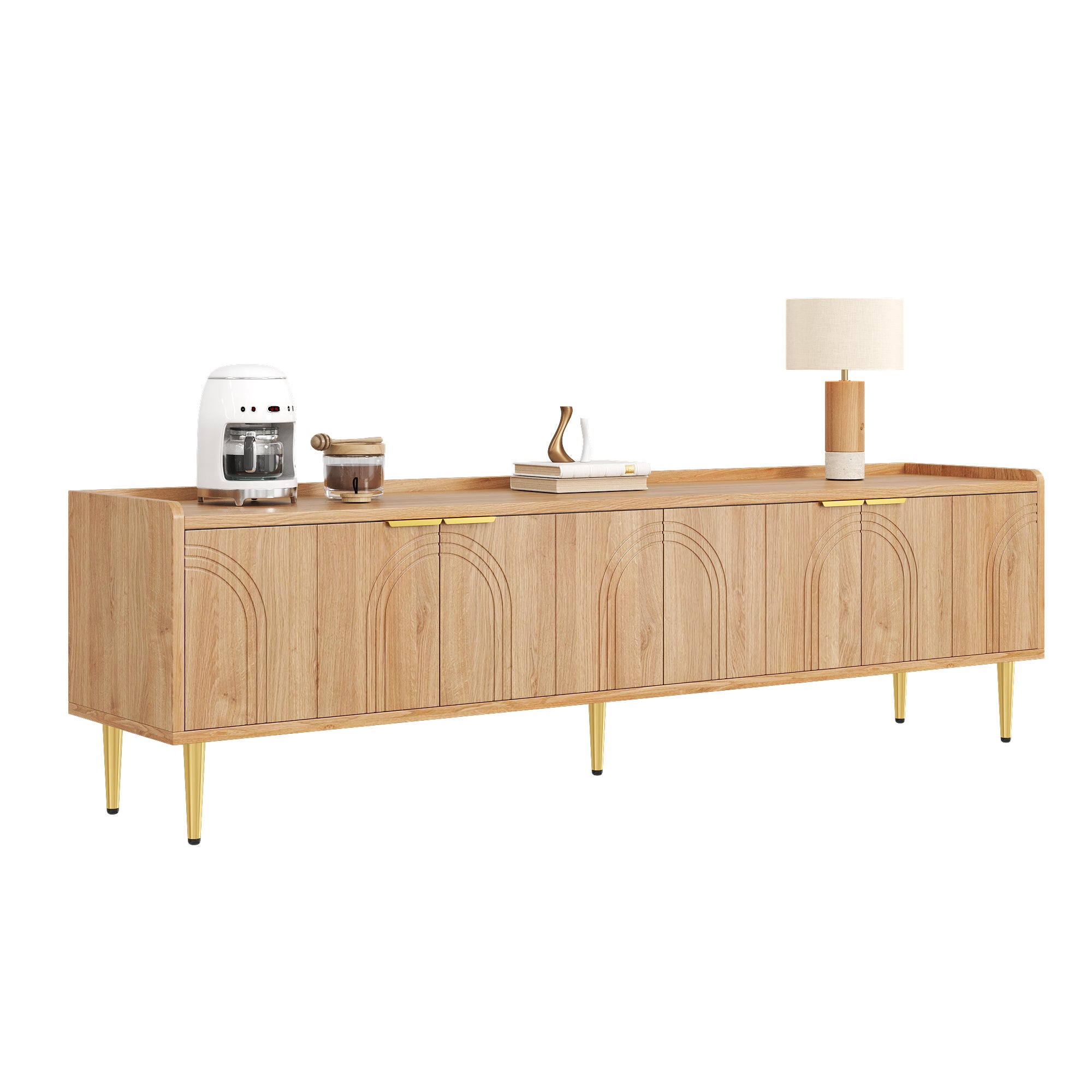 Mobile TV 170x35x47.5cm moderno scultoreo linee tridimensionali MDF naturale - 2