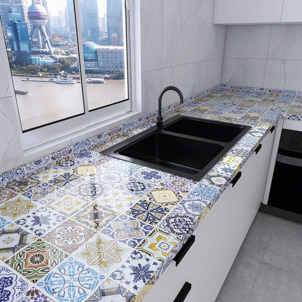 KAKET Carrelage adhésif résistant aux éclaboussures, carreaux colorés inspirés du crépuscule marocain, carreaux muraux adhésifs (40 cm x 3 m) - 4