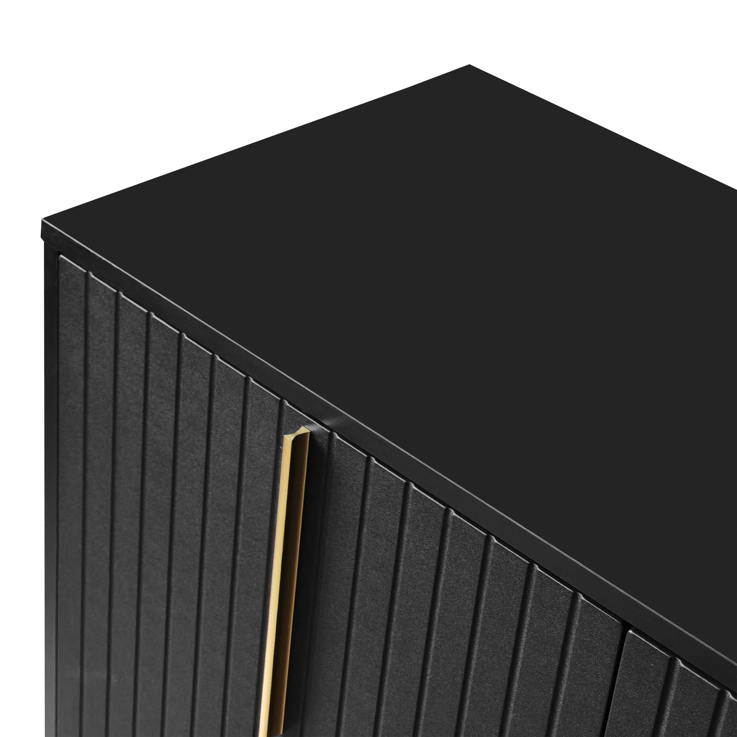 Buffet 3 portes avec poignées en métal, MDF+aggloméré, 138x40x80,5 cm, noir - 5