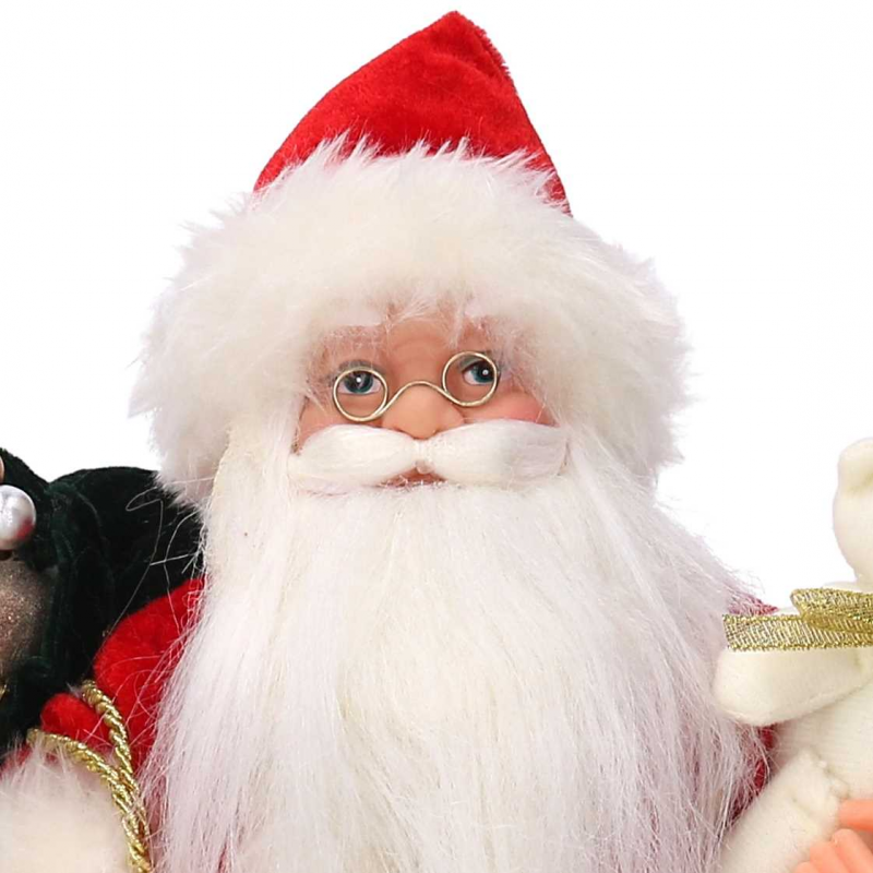 Puntale Per Albero Di Natale Babbo Natale 30 Cm - Decorazione Natalizia Con Velluto Rosso, Lanterna E Sacco Di Regali
