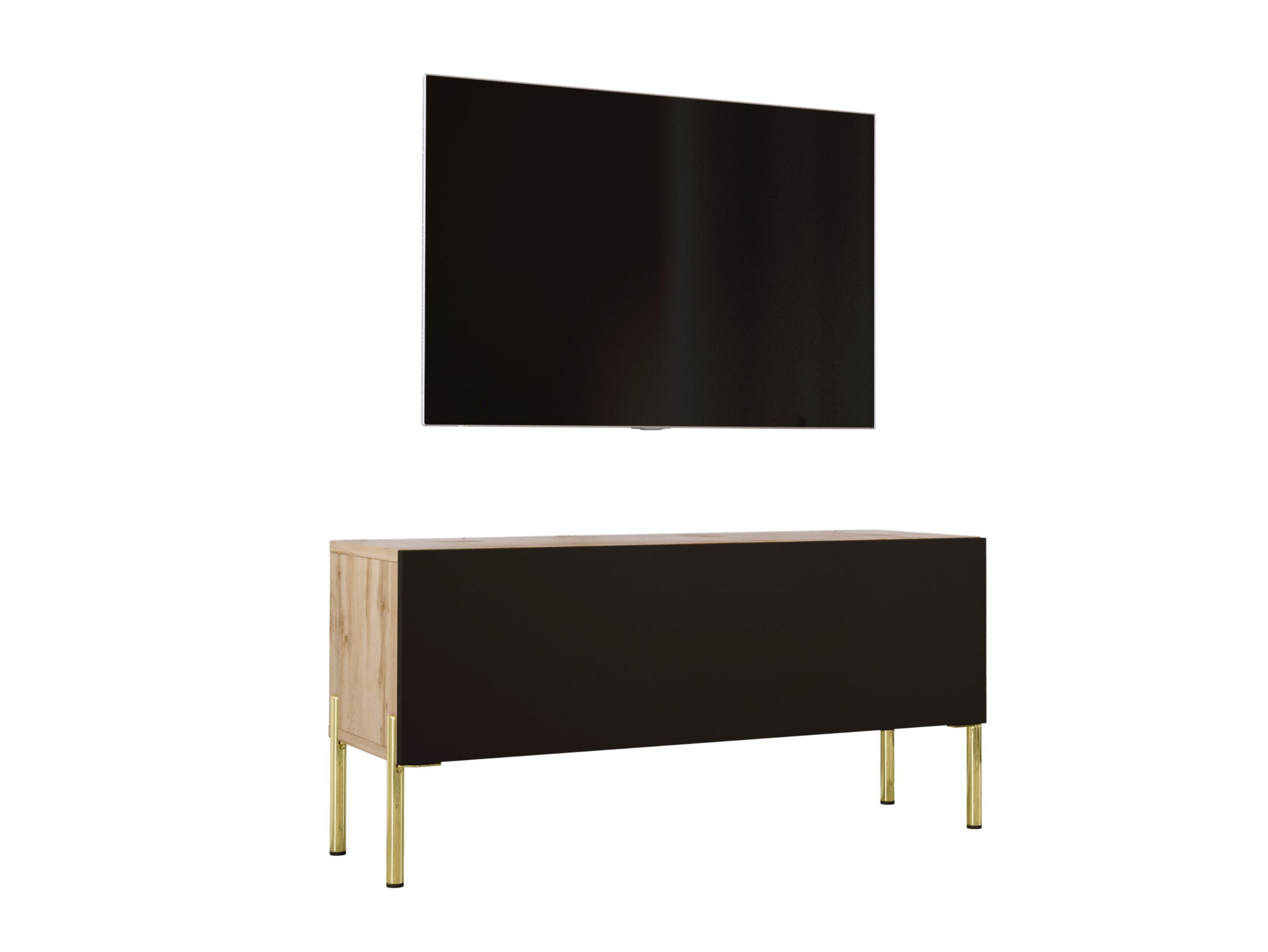 Szafka RTV : Dąb Wotan / Czarny Matowy, złote nogi, 100 x 32 x 52 cm