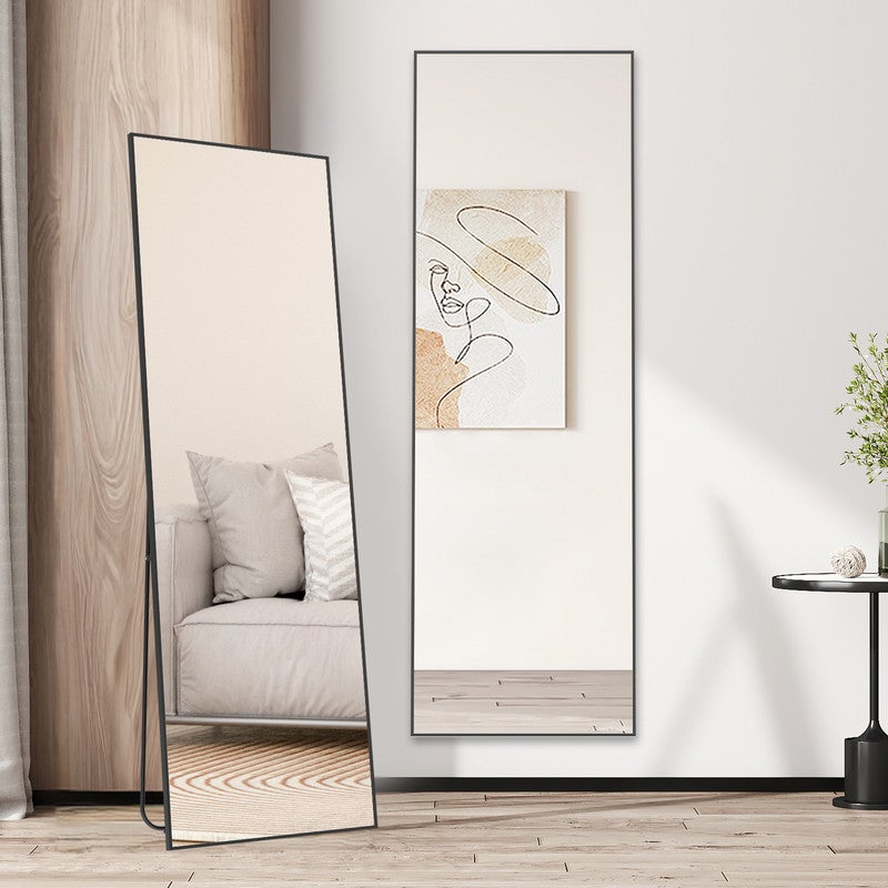 Specchio a figura intera, 162 x 52 cm, specchio autoportante con supporto, specchio quadrato a figura intera, nero, autoportante o inclinabile. - 6