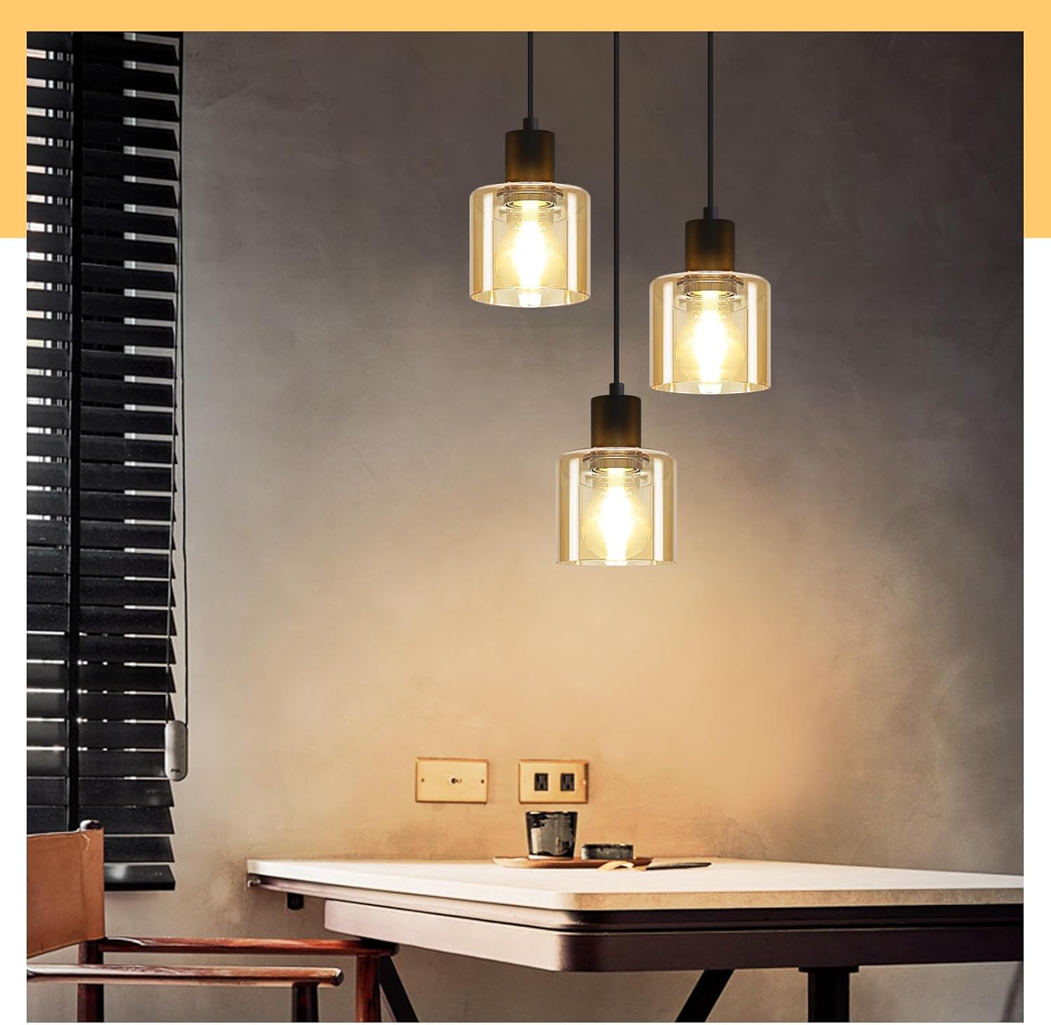 NETTLIFE Suspension Table à Manger Lampe Suspendue Vintage 3 Ampoules Lampe de Table à Manger Suspendue E27 Métal Noir Rétro Industriel - 2