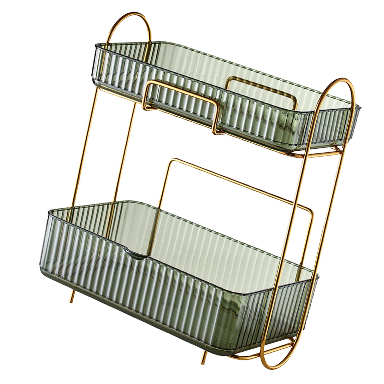 Organisateur Comptoir Salle De Bain 2 Niveaux Marron - Étagère Angle Bois Et Métal Pour Cosmétiques
