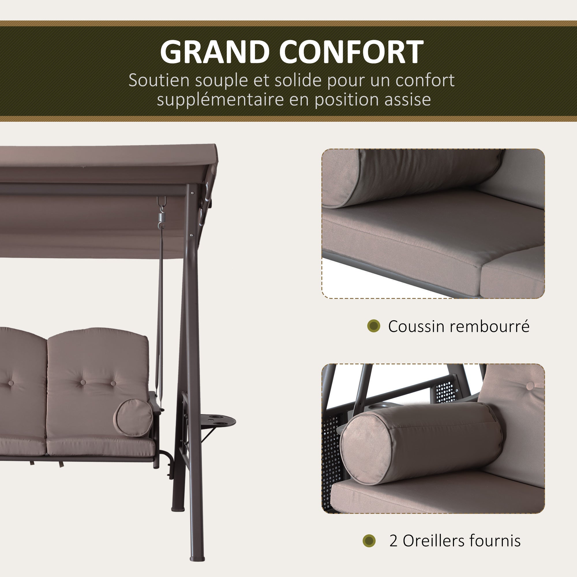 Balancelle de jardin 3 places grand confort polyester - 4