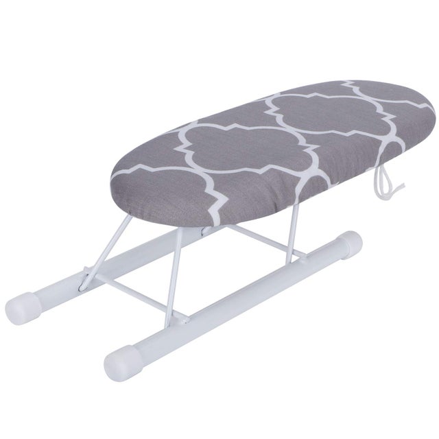 Piccolo Asse Da Stiro Pieghevole Da Tavolo – Salvaspazio Con Gambe Antiscivolo, Copertura In Cotone E Ripiano Per Ferro, Bianco Latte, 30x76 Cm