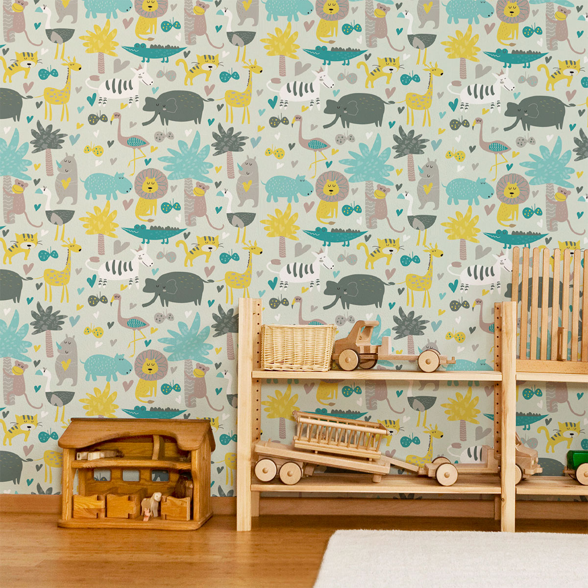 Vinilo tapiz cuarto de niños animales tropicales - adhesivo de pared - revestimiento sticker mural decorativo - 60x60cm