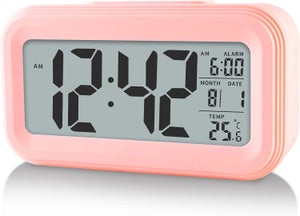 Réveil Numérique Avec Affichage Heure, Date, Température - 3 Alarmes, Snooze, Veilleuse, Alimentation Piles (blanc, 13x5x9 Cm)