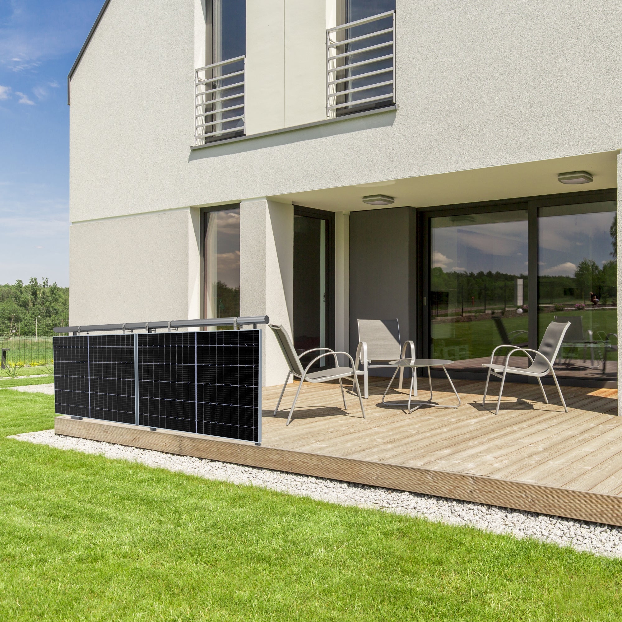 Support Balcon Pour Panneaux Solaires NuaSol - Pour 2 Panneaux + Onduleur - Réglable 0° Ou 25-45° - Pour Garde-corps Ronds Jusqu'à 80mm