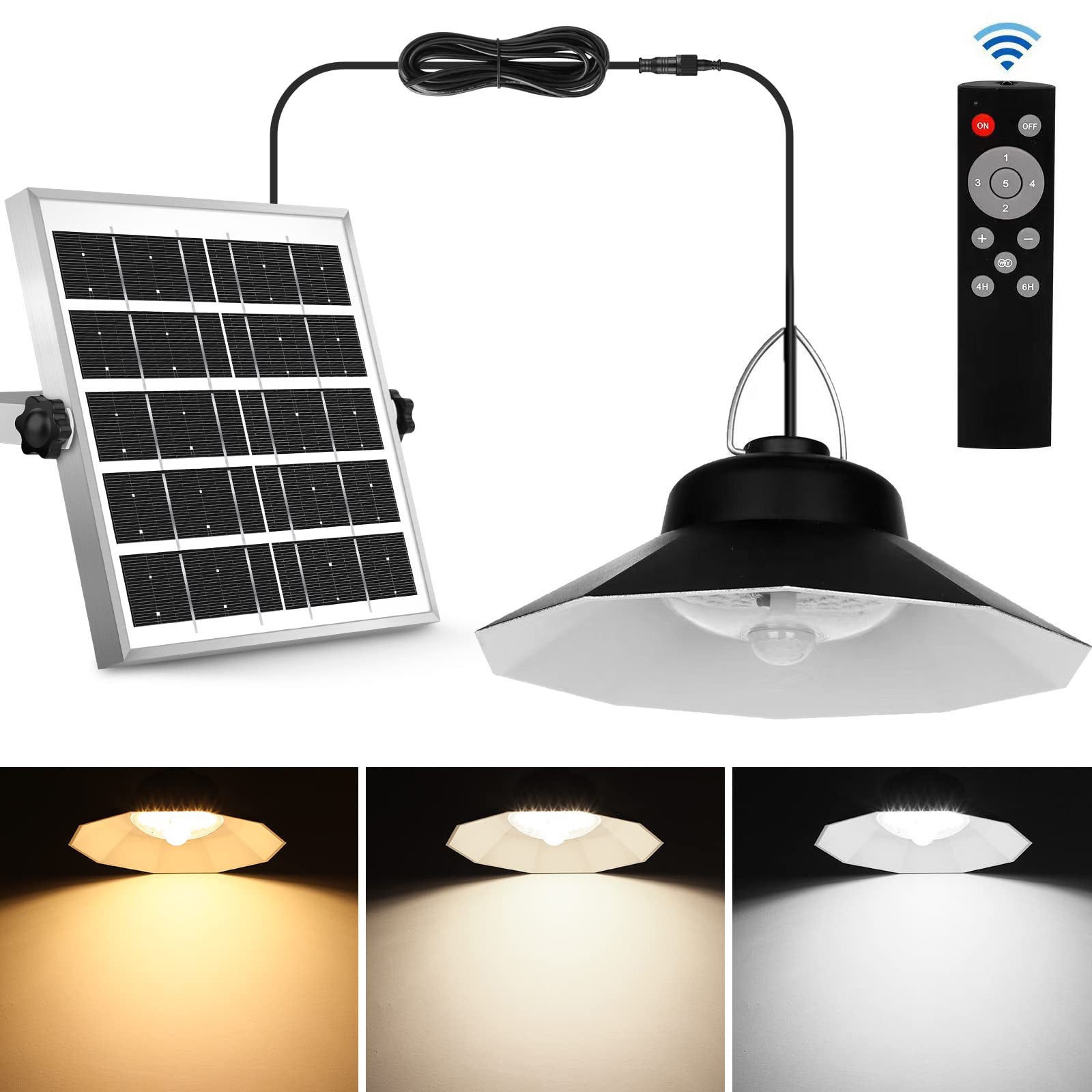 Lampa solarna, lampa wisząca solarna z czujnikiem ruchu z pilotem, 5 trybów oświetlenia Lampa od zmierzchu do świtu